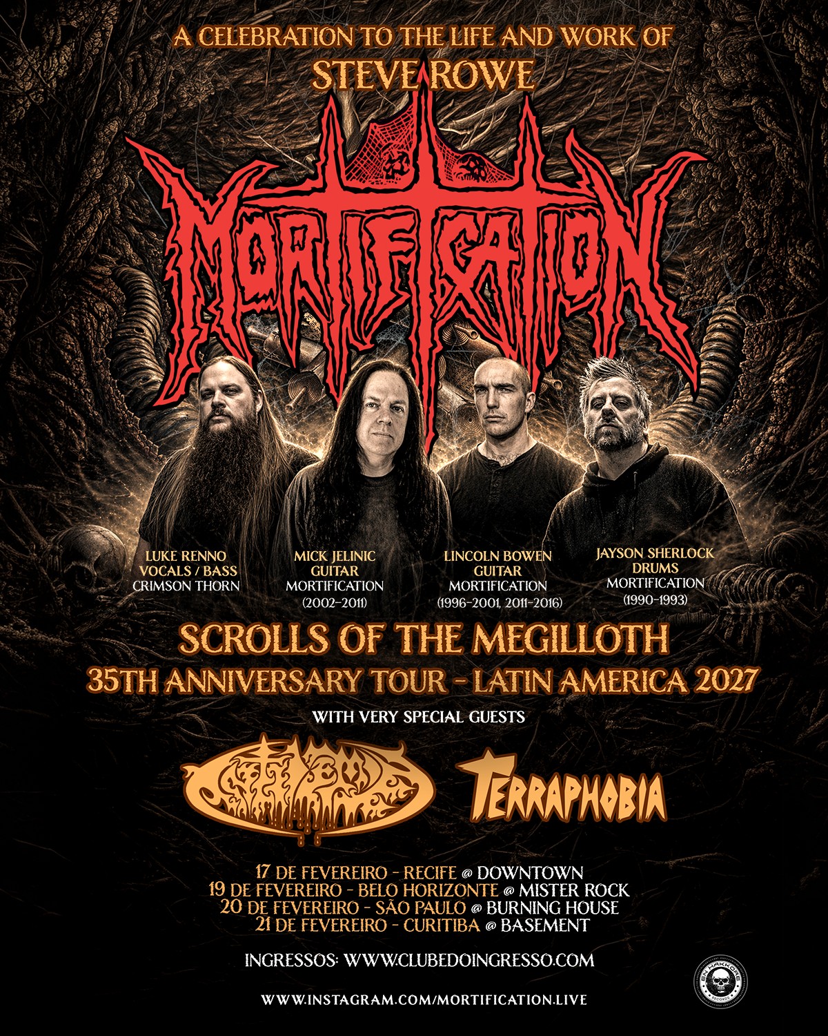 Mortification no Brasil: Turnê Histórica de Retorno e 35 Anos de 'Scrolls of the Megilloth' + Antidemon e Terraphobia